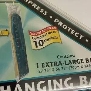 1 Extra Large Vacuum-Seal Hanging Bag - White Hanger Holds 10 Garments NEW