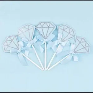 10pc Blue Diamond Silver Glitter Cupcake Toppers