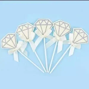 10pc Diamond Silver Glitter Cupcake Toppers