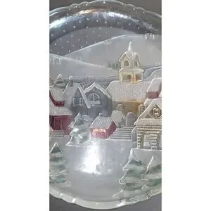 14" Frosted And Painted Christmas Tray