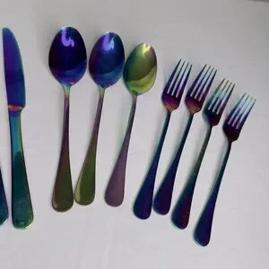 14 Pieces Byram Pattern Flatware Cambridge Rainbow Mirror Titanium Plated