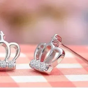 14k Gold Pretty Diamond Crown Earrings Sterling Silver