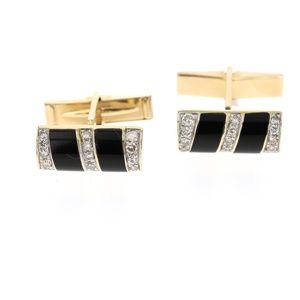 14KT YELLOW GOLD DIAMOND CUFF LINKS