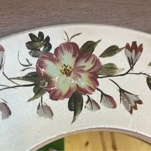 15 Inch Round Mirror With Flower Painting And Hanger On Back