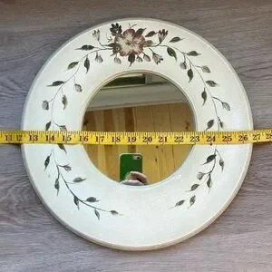 15 inch round mirror with flower painting and hanger on back