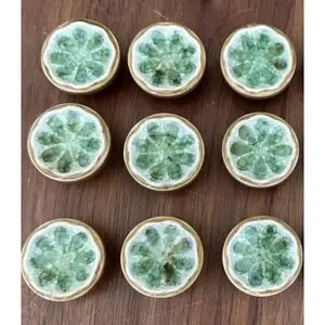 15 Medium Vintage MCM 60s Lime Slice Ceramic Dresser Drawer Pull Kitchen Knob