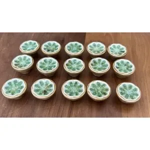 15 Medium Vintage MCM 60s Lime Slice Ceramic Dresser Drawer Pull Kitchen Knob
