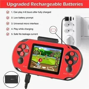 16 Bit Handheld 230 Games Console System Kids Adults 3.0'' Large Screen HD RED