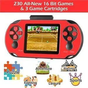 16 Bit Handheld 230 Games Console System Kids Adults 3.0'' Large Screen HD RED
