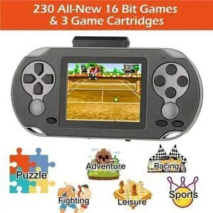 16 Bit Handheld 230 Games Console System Kids Adults 3.0'' Large Screen HD NEW