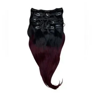 16 Inch Human Hair Clip In Black & Red Balayage