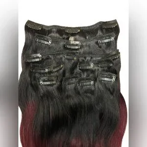 16 Inch Human Hair Clip In Black & Red Balayage