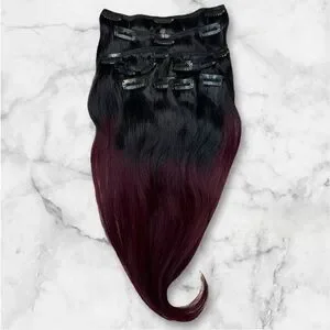 16 Inch Human Hair Clip in Black & Red Balayage