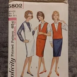 1963 & 64 Size 9 Simplicity Patterns Vintage 60s Retro Fashion Dresses