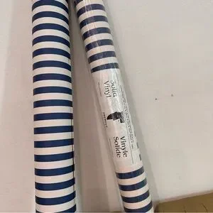 2 Bolts Of Solid Vinyl Wallcoverings-Crewcut Designs Striped Navy And White