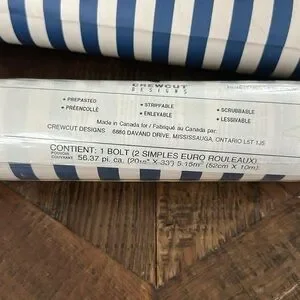 2 Bolts Of Solid Vinyl Wallcoverings-Crewcut Designs Striped Navy And White