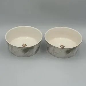 2 Fido’s Diner Pet Bowls Beautiful Gray & Gold Marble Design