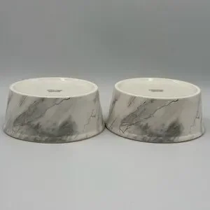 2 Fido’s Diner Pet Bowls Beautiful Gray & Gold Marble Design