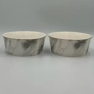 2 Fido’s Diner Pet Bowls Beautiful Gray & Gold Marble Design