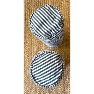 2 IKEA Ektorp Cabana Stripe Bolster Roll Pillows Blue Cotton 6" X 14" Zipper