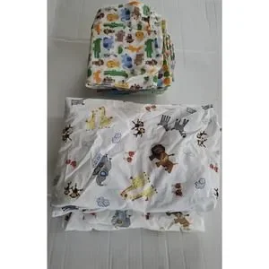 2 Lambs & Ivy Fitted Crib Sheets 8 Swaddling Blankets Colorful Animals Cotton