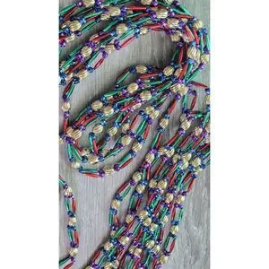 2 LONG Strands Of VTG Plastic Jewel Color Beads Christmas Tree Garland - 26.5"