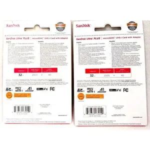2 New SanDisk Ultra Plus Speed 130 MicroSDHC UHS-1 Card W Adapter
