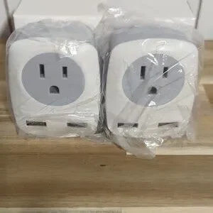 2 Pack European Travel Adapter Plug With USB White