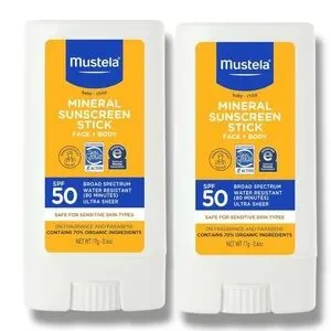 2 Pack Mustela Mineral Sunscreen Stick SPF 50 Baby Kid Face Body 0.6 Oz EX 10/27