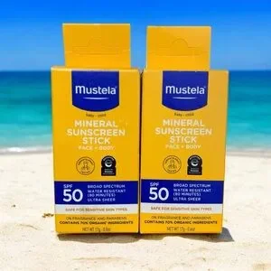 2 Pack Mustela Mineral Sunscreen Stick SPF 50 Baby Kid Face Body 0.6 oz EX 10/27