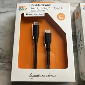 2-PACK Tech & Go 6 Ft. Braided Cable Lightning To Type-C In Black
