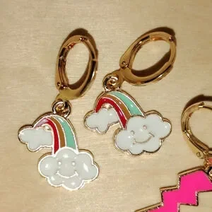 2 Pair Of Cute Gold Tone Earrings For Child/teen