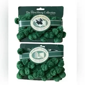 2 Pc Vtg Hunter Green PomPom Dingle Balls Trim Fringe - 168" Total NEW