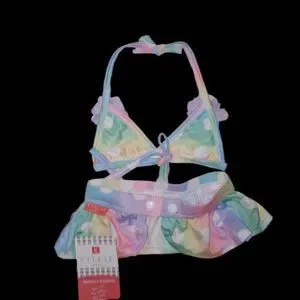 2-piece Dog Bikini Pastel Polka Dot Rainbow Tutu & Triangle Halter Top NEW