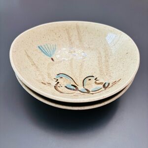 2 Red Wing Pottery Bob White Quail Oval Bowls Hand Painted Made In USA #329