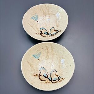 2 Red Wing Pottery Bob White Quail Oval Bowls Hand Painted made in USA #329