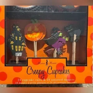 2 Sets Of Halloween Cupcake Sets - Cupcake Liners & Assorted Toppers