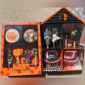 2 Sets of Halloween Cupcake Sets - Cupcake Liners & Assorted Toppers