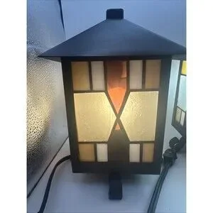 2 Stained Glass 4 Sided Table Lamp Lantern TESTED House Lantern Pagoda 9 Inches