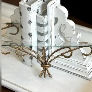 2 Vintage Homco Hollywood Regency Twisted Gold Metal Wire Shelves WITH GLASS 14”