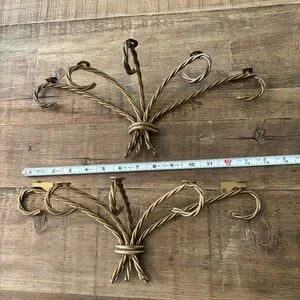 2 Vintage Homco Hollywood Regency Twisted Gold Metal Wire Shelves WITH GLASS 14”