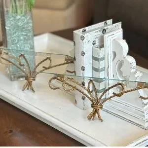 2 Vintage Homco Hollywood Regency Twisted Gold Metal Wire Shelves WITH GLASS 14”