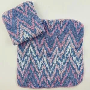 2 Vintage Royal Velvet Fieldcrest Washcloths Rags Pastel Pink Blue Waves Zig Zag