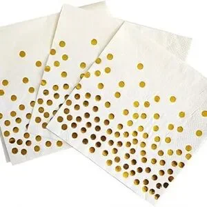 20 White Napkins with Gold Dots Disposable 5x5 inch Paper NapkinsWhite and Gold