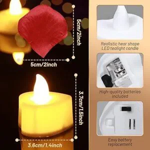 2000 Pieces Artificial Rose Petals With 24 Pieces LED Tea Lights Candles