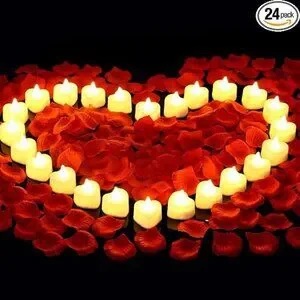 2000 Pieces Artificial Rose Petals with 24 Pieces LED Tea Lights Candles