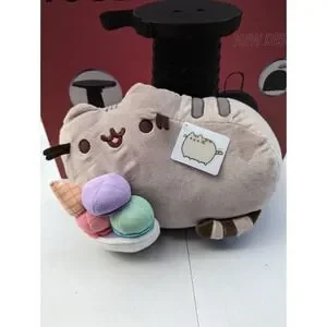 2017 Gund Pusheen Cat Plush 3 Scoop Ice Cream Sundae Bowl Cone 11" Purple Pink