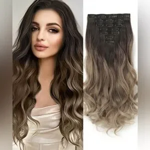 22 Inch Balayage Brown & Blonde Clip In Curly Hair Extensions
