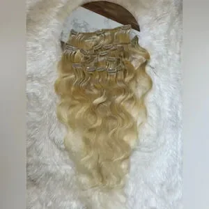 22 Inch Human Hair Light Blonde Clip In Extensions