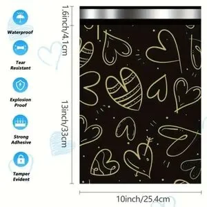 25 THANK YOU 10x13 Golden Heart Print Black Poly Mailers